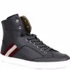 Bally Dark Grey Calf Leather Hi Top Sneaker With Red Beige