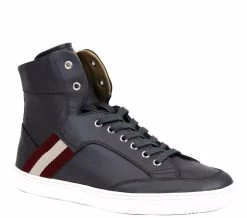 Bally Dark Grey Calf Leather Hi Top Sneaker With Red Beige