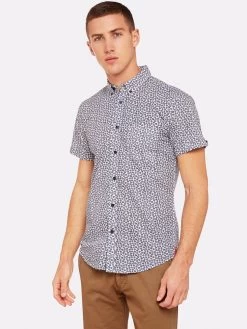 Oxford Men's Tottenham Printed Shirt - White/Navy -Fashion Menswear Shop 02a562f363eaf65e628f62114d8a283f