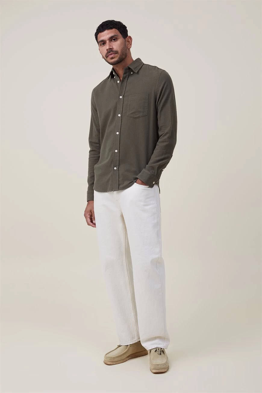 Cotton On Mayfair Long Sleeve Shirt Khaki 2 Cotton On Mayfair Long Sleeve Shirt Khaki - Image 2
