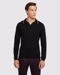 Oxford Men's Reiss Tipping Collar Ls Knit Polo - Black