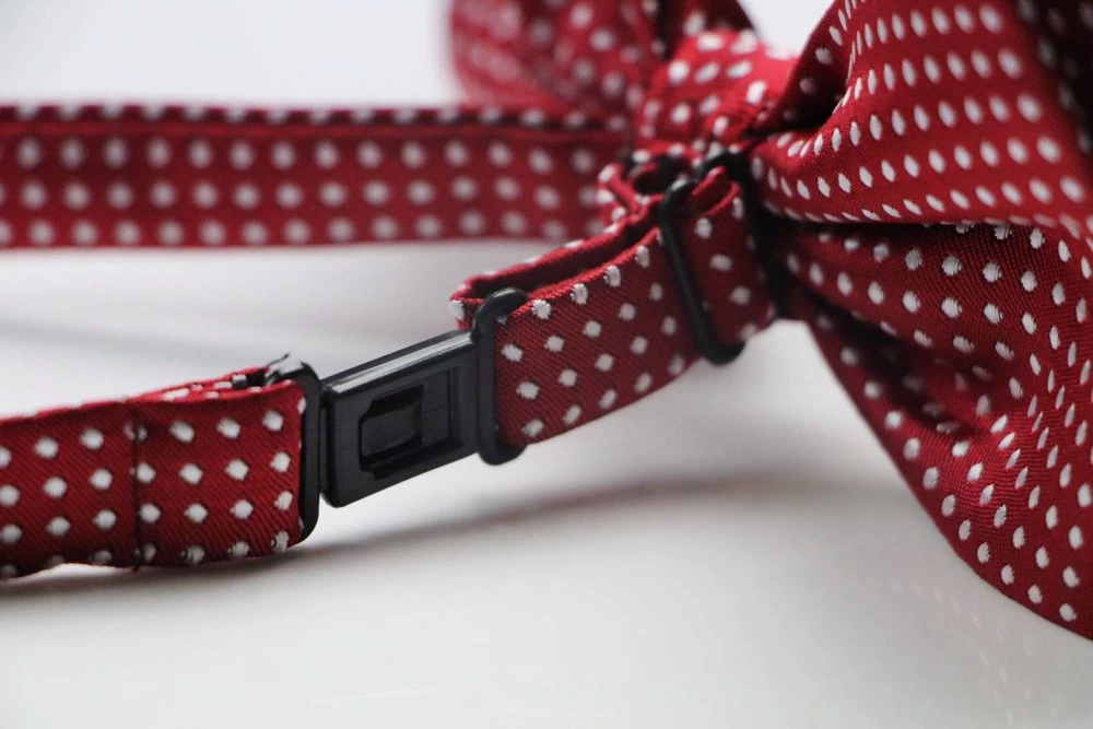 Mens Red Plain Coloured Bow Tie With White Polka Dots 2 Mens Red Plain Coloured Bow Tie With White Polka Dots - Image 2