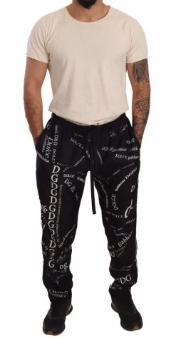 Dolce & Gabbana Black Silk Logo Print Lounge Jogging Trousers Pants -Fashion Menswear Shop 0b43263774522d6fda2b57372ffd60cb