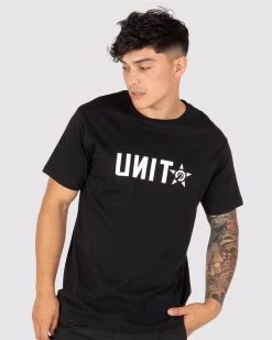 Unit Men's Brand Tee T-Shirt- Black White