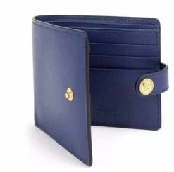 Versace Navy Blue Compact Smooth Leather Gold Toned Medusa Snap Bifold Wallet -Fashion Menswear Shop 0d3089913e014ceee7ef9afa3107cdc4