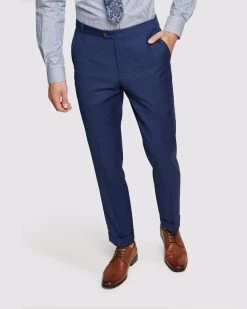 Oxford Men's Byron Folded Cuff Wool Suit Trousers - Blue -Fashion Menswear Shop 0dec5e8726dbae4046919e5ba392ddc7