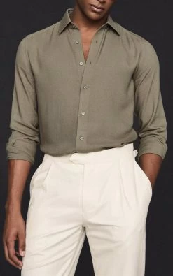 Reiss Men's Jimmy-Long Sleeve Slim Crepe Viscose - Sage -Fashion Menswear Shop 0efa017938233b5f111080ab9612ccdb