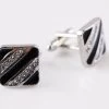 Mens Square With Black And Silver Diagonal Stripes Cufflinks