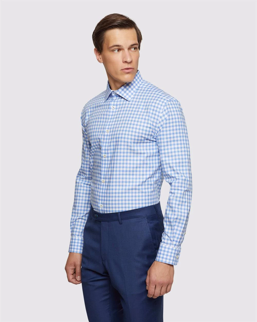 Oxford Men's Islington Regular Fit Checked Shirt - Sky 2 Oxford Men's Islington Regular Fit Checked Shirt - Sky - Image 2