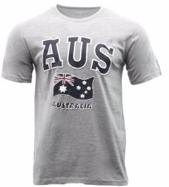 Adult T Shirt Australian Australia Day Souvenir Gift 100% Cotton - AUS Flag-Grey