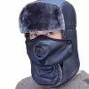 Catzon Winter Hats For Men Windproof Warm Hat With Ear Flaps For Skiing And Outdoor Riding-Leather N