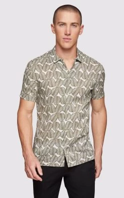 Oxford Men's Putney Printed Short Sleeve Shirt - Green