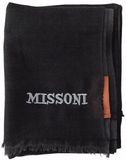 Missoni Black Wool Unisex Neck Wrap Shawl Fringes Logo Scarf -Fashion Menswear Shop 15d4b70fa4606d8fc1e36d746a296a93