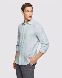 Oxford Men's Holloway Linen Yard Dye Shirt - Aqua -Fashion Menswear Shop 16c13be279813d202f191718308cc7aa