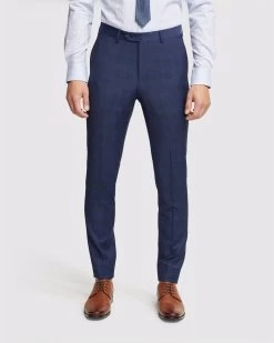 Oxford Men's Byron Wool Checked Suit Trousers - Blue