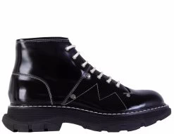Alexander McQueen White Laces Black Leather Ankle Boots