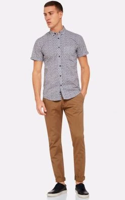 Oxford Men's Tottenham Printed Shirt - White/Navy -Fashion Menswear Shop 182ac39012545b4b3d629919e855cb58