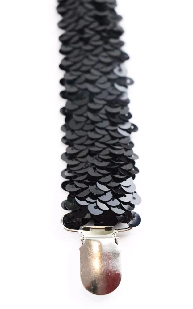 Adjustable 100Cm Black Mens & Womens Sequin Suspenders 2 Adjustable 100Cm Black Mens & Womens Sequin Suspenders - Image 2