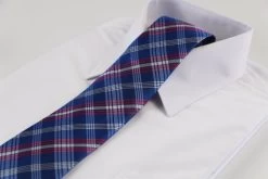 Mens Blue, Dark Pink & White Plaid Patterned 8Cm Neck Tie