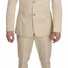 Romeo Gigli Two Piece 3 Button Beige Cotton Solid Suit