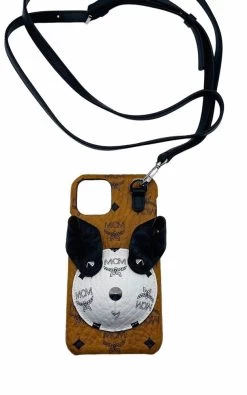 MCM Cognac White Coated Canvas IPhone 11 Pro Case Lanyard