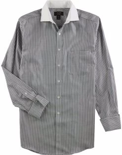 Tasso Elba Mens Bar Striped Button Up Dress Shirt, Grey