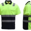 HI VIS Short Sleeve Workwear Shirt W Reflective Tape Cool Dry Safety Polo 2 Tone - Fluoro Yellow / N