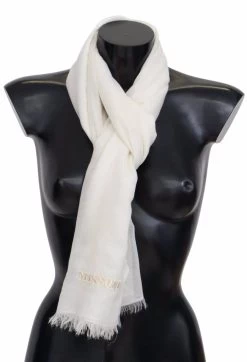 Missoni White Cashmere Unisex Neck Wrap Fringes Scarf
