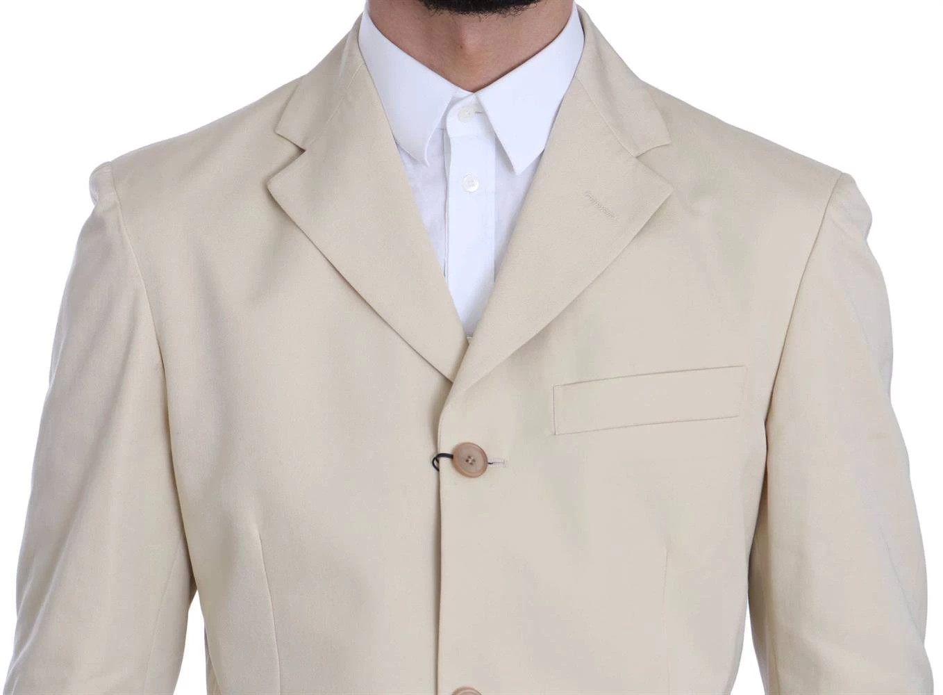 Romeo Gigli Two Piece 3 Button Beige Cotton Solid Suit 3 Romeo Gigli Two Piece 3 Button Beige Cotton Solid Suit - Image 3