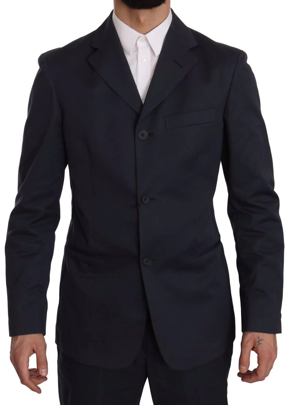 Romeo Gigli Two Piece 3 Button Cotton Blue Solid Suit 5 Romeo Gigli Two Piece 3 Button Cotton Blue Solid Suit - Image 5