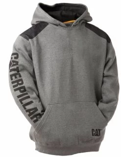 Caterpillar Mens Comfortable Versatile Logo Panel Hooded Sweat Shirt - Grey