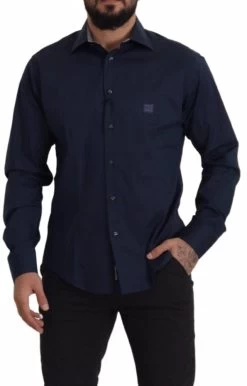 Roberto Cavalli Navy Blue Cotton Dress Formal Shirt -Fashion Menswear Shop 2399a13b2f0c4fa010e435727b532b94