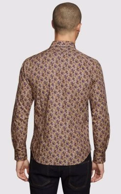 Oxford Men's Kenton Floral Printed Luxury Shirt - Tan Multi -Fashion Menswear Shop 23e9710f5ae3c10a0a1e5dfd1d4495df