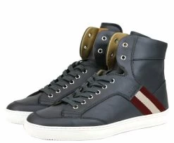 Bally Dark Grey Calf Leather Hi Top Sneaker With Red Beige -Fashion Menswear Shop 24fc160caef4a70104b6c251650b4c85