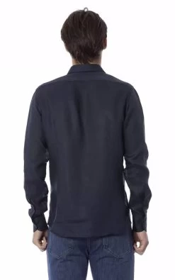 Baldinini Trend Blue Linen Shirt -Fashion Menswear Shop 2602aebccefbad8d5256f393fc57b124