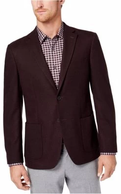 Michael Kors Mens Stretch Two Button Blazer Jacket, Red