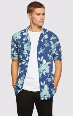 Oxford Men's Putney Floral Printed Short Sleeve Shirt - Green/Blue