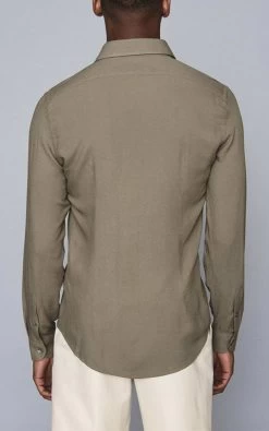 Reiss Men's Jimmy-Long Sleeve Slim Crepe Viscose - Sage -Fashion Menswear Shop 2ca461bee14599f6326801f2103570e2