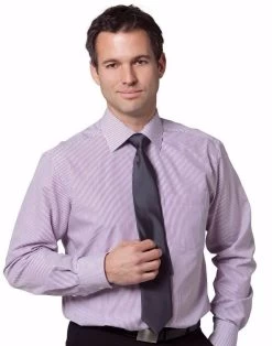 New Mens Balance Stripe Long Sleeve Shirt Cotton Business Work Office Shirts Top Violet.White