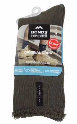 3 X Mens Bonds Explorer Original Crew Wool Blend Army Green Socks