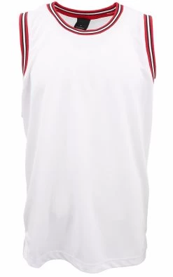 Mens Plain Basketball Jersey Gym Sports Basic Blank Sleeveless T Shirt Vest Tops - White W Red