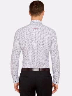 Oxford Men's Uxbridge Tape Detail Shirt - White/Navy -Fashion Menswear Shop 3007b74ba8b364c82217fb4e6ba0a045
