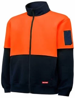 5 X Mens Hard Yakka Hi Vis Full Zip Brushed Fleece Jacket Orange/Navy Y06765