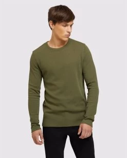Oxford Men's Albert Waffle Crew Neck Long Sleeve - Green