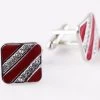 Mens Square With Red And Silver Diagonal Stripes Cufflinks