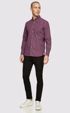 Oxford Men's Stratton Regular Fit Checked Shirt - Red -Fashion Menswear Shop 32e280a3c2b2a4fa1c23544fd06a7874