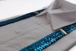Adjustable 100Cm Light Blue Mens & Womens Sequin Suspenders