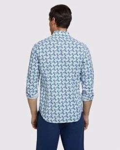 Oxford Men's Kenton Linen Cotton Floral Shirt - White/Aqua 8 Oxford Men's Kenton Linen Cotton Floral Shirt - White/Aqua -Fashion Menswear Shop 33f9efb411caeada3d0d3a8b96840033