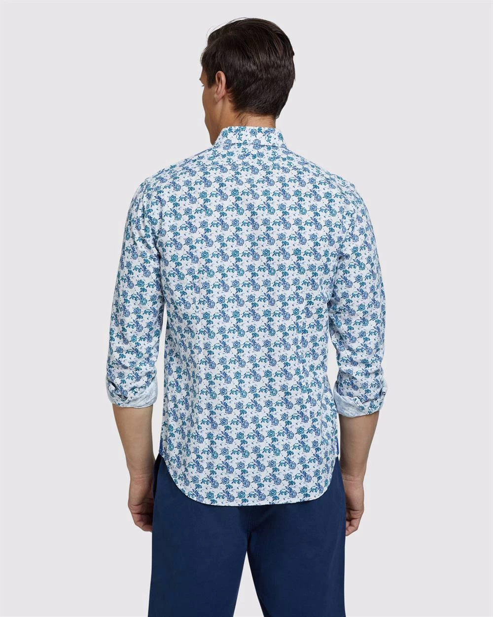 Oxford Men's Kenton Linen Cotton Floral Shirt - White/Aqua 3 Oxford Men's Kenton Linen Cotton Floral Shirt - White/Aqua - Image 3