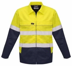 Syzmik Mens Hi Vis Cotton Drill Jacket - Yellow/Navy